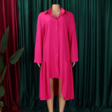 Plus Size Long Sleeve Irregular Shirt Dress GCZF-8581