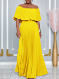 Plus Size Solid Color Off Shoulder Long Dress GCZF-8594