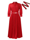 Plus Size V Neck Pleated Maxi Dress GCZF-8587