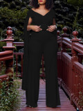Plus Size V-neck Top Wide Leg Pants 2 Piece Set GCZF-8561