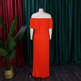 Plus Size Solid Color Off Shoulder Long Dress GCZF-8594