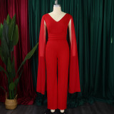 Plus Size V-neck Top Wide Leg Pants 2 Piece Set GCZF-8561