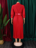 Plus Size V Neck Pleated Maxi Dress GCZF-8587