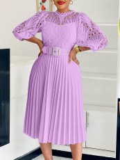 Plus Size Lace Crochet Hollowed Out Midi Dress GCZF-8595