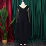 Plus Size V-neck Top Wide Leg Pants 2 Piece Set GCZF-8561
