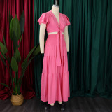 Plus Size Short Sleeve Tie Two Piece Pants Set GCZF-8586