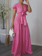 Plus Size Short Sleeve Tie Two Piece Pants Set GCZF-8586