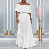 Plus Size Solid Color Off Shoulder Long Dress GCZF-8594