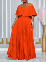 Plus Size Solid Color Off Shoulder Long Dress GCZF-8594