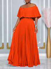 Plus Size Solid Color Off Shoulder Long Dress GCZF-8594
