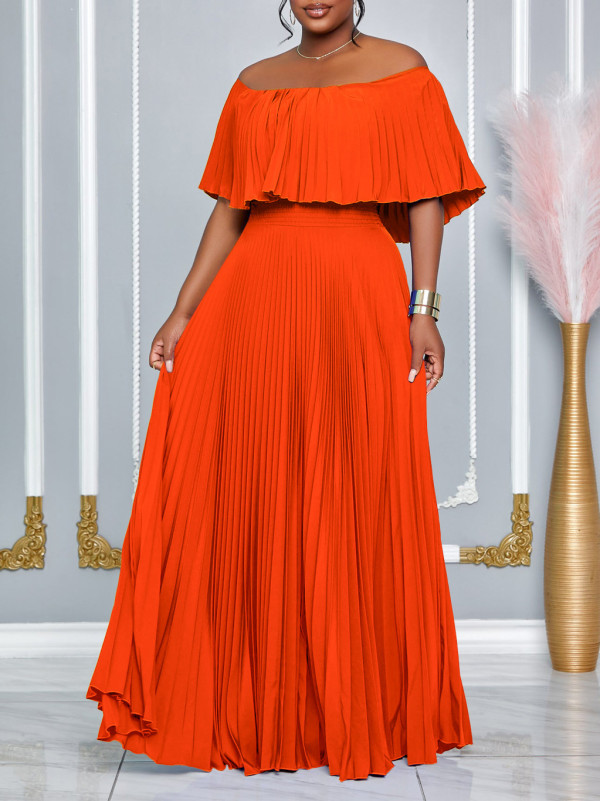 Plus Size Solid Color Off Shoulder Long Dress GCZF-8594