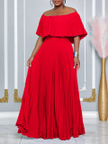 Plus Size Solid Color Off Shoulder Long Dress GCZF-8594