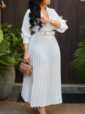 Plus Size V Neck Pleated Maxi Dress GCZF-8587