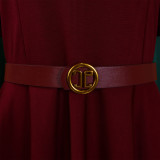 Plus Size Short Sleeve Bubble Sleeve Midi Dress GCZF-8601