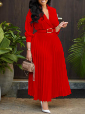 Plus Size V Neck Pleated Maxi Dress GCZF-8587