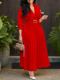 Plus Size V Neck Pleated Maxi Dress GCZF-8587