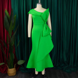 Plus Size Slash Neck Solid Color Evening Dress GCZF-8577