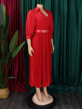 Plus Size V Neck Pleated Maxi Dress GCZF-8587