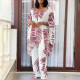 Plus Size V Neck Loose Print Two Piece Pants Set GCZF-8584
