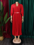 Plus Size V Neck Pleated Maxi Dress GCZF-8587