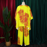 Plus Size V Neck Loose Print Two Piece Pants Set GCZF-8584