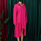 Plus Size Long Sleeve Irregular Shirt Dress GCZF-8581