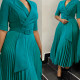 Plus Size Suit Collar 3/4 Sleeve Pleated Dress GCZF-8599