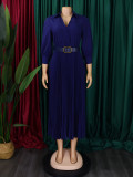 Plus Size V Neck Pleated Maxi Dress GCZF-8587