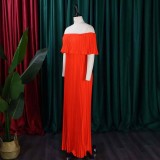 Plus Size Solid Color Off Shoulder Long Dress GCZF-8594