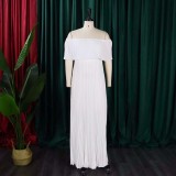 Plus Size Solid Color Off Shoulder Long Dress GCZF-8594
