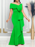 Plus Size Slash Neck Solid Color Evening Dress GCZF-8577