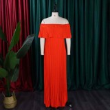Plus Size Solid Color Off Shoulder Long Dress GCZF-8594