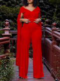 Plus Size V-neck Top Wide Leg Pants 2 Piece Set GCZF-8561
