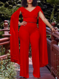 Plus Size V-neck Top Wide Leg Pants 2 Piece Set GCZF-8561