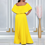 Plus Size Solid Color Off Shoulder Long Dress GCZF-8594