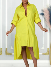Plus Size Long Sleeve Irregular Shirt Dress GCZF-8581