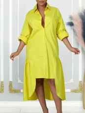 Plus Size Long Sleeve Irregular Shirt Dress GCZF-8581