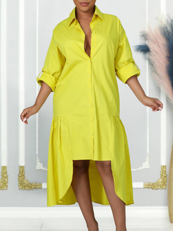 Plus Size Long Sleeve Irregular Shirt Dress GCZF-8581