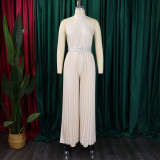 Plus Size Solid Color Sleeveless Wide Leg Jumpsuit GCZF-8588