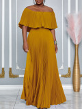 Plus Size Solid Color Off Shoulder Long Dress GCZF-8594