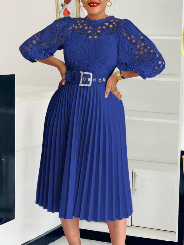 Plus Size Lace Crochet Hollowed Out Midi Dress GCZF-8595