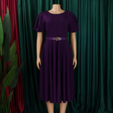 Plus Size Short Sleeve Bubble Sleeve Midi Dress GCZF-8601