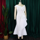 Plus Size Slash Neck Solid Color Evening Dress GCZF-8577