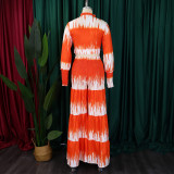 Plus Size Print Long Sleeve Tie Two Piece Pants Set GCZF-8598