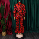 Plus Size Print Bubble Sleeve Tie Jumpsuit GCZF-8559