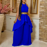 Plus Size Solid Sleeveless Irregular Backless 2 Piece Set GCZF-8534