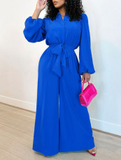 Plus Size Solid Color Long Sleeve Loose Jumpsuit GCZF-8596