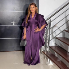 Plus Size Pleated V Neck Split Maxi Dress NY-10917