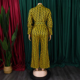 Plus Size Print Bubble Sleeve Tie Jumpsuit GCZF-8559