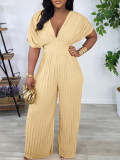 Plus Size Fashion V Neck Solid Jumpsuit GCZF-8592